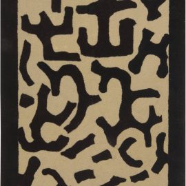 Abstract Calligraphic Modern Handmade Wool Rug In Cream Beige With Soft “Calligram” Designed By Roderick N. Shade N11945