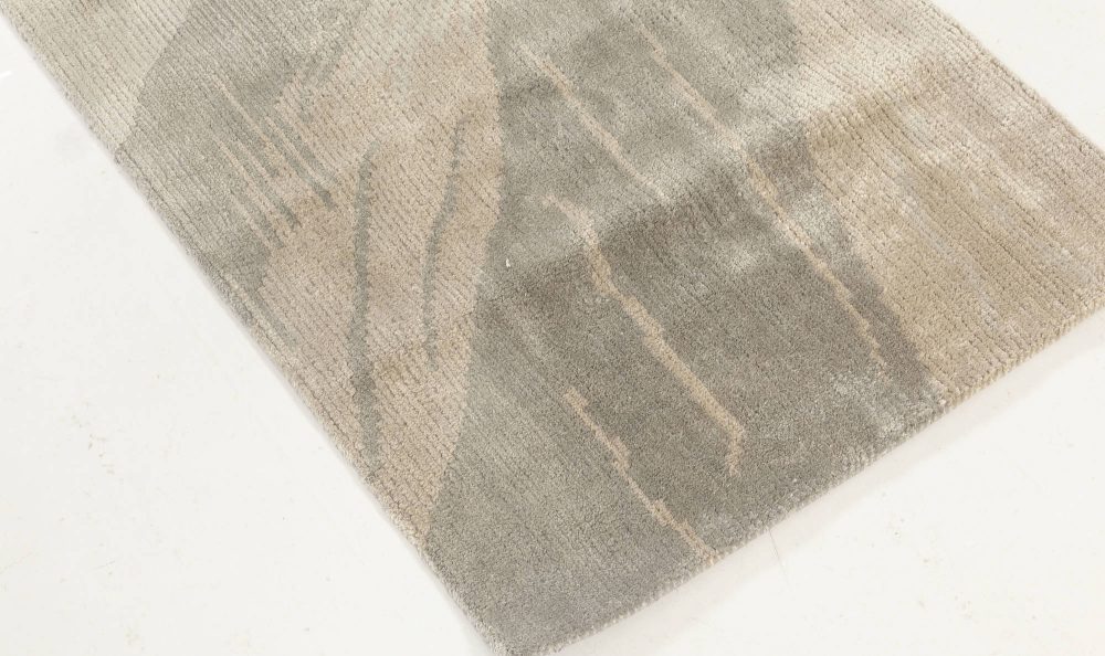 Doris Leslie Blau Collection Modern High-Quality Beige Gray Handmade Wool Runner N11940