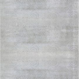 Modern Floral Light Gray Handmade Bamboo Silk Oversized Rug “Camelia” N11972