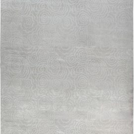 Floral Contemporary Rose Spiral Light Gray Hand-Knotted Bamboo Silk Carpet “Frostrose” N11971