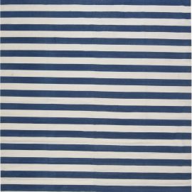 Doris Leslie Blau Collection Blue, White Striped Dhurrie Style Cotton Rug N11941