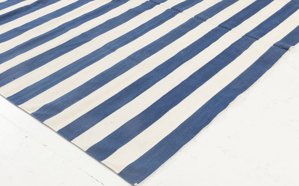 Doris Leslie Blau Collection Blue, White Striped Dhurrie Style Cotton Rug N11941