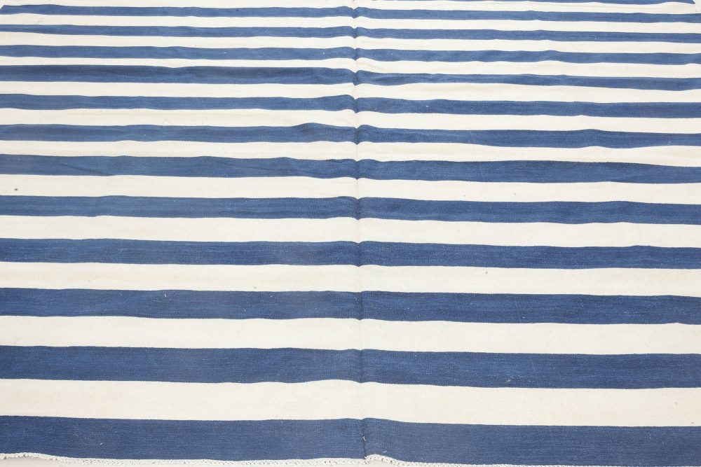 Doris Leslie Blau Collection Blue, White Striped Dhurrie Style Cotton Rug N11941