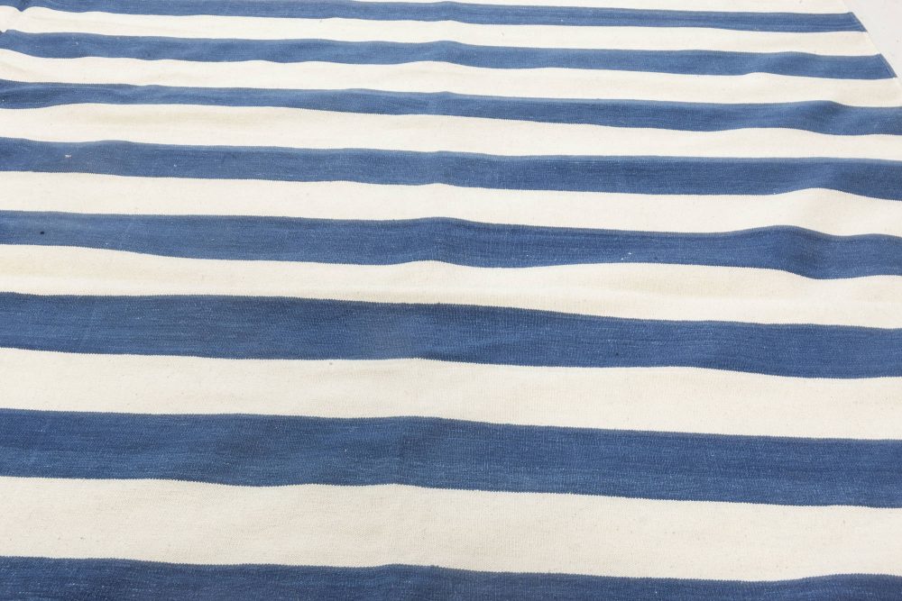 Doris Leslie Blau Collection Blue, White Striped Dhurrie Style Cotton Rug N11941