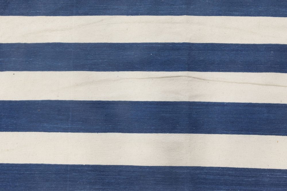 Doris Leslie Blau Collection Blue, White Striped Dhurrie Style Cotton Rug N11941