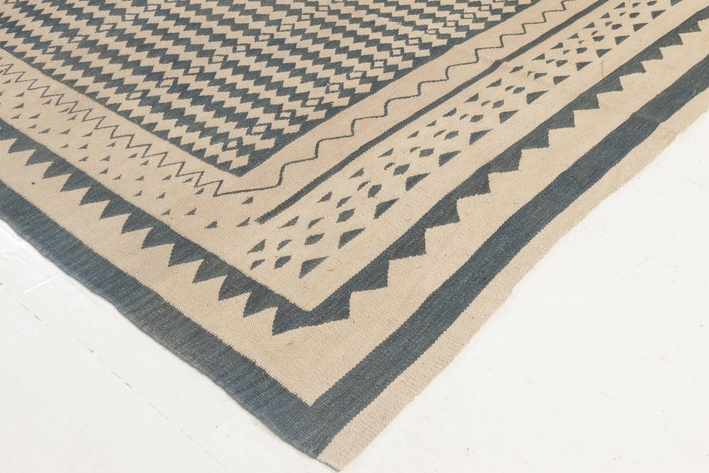 Modern Beige and Dark Blue Flat-Weave Rug N11952