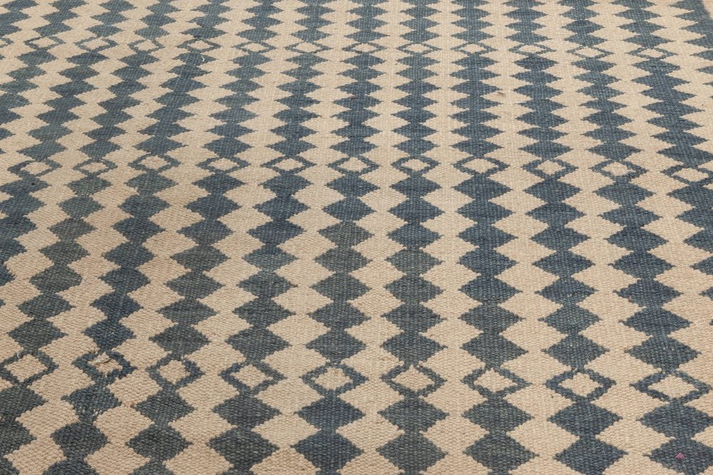 Modern Beige and Dark Blue Flat-Weave Rug N11952