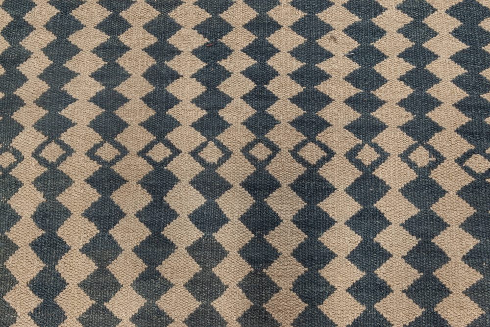 Modern Beige and Dark Blue Flat-Weave Rug N11952