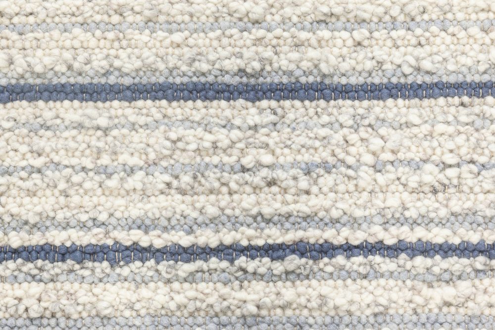 Alpine Rug Handwoven in Natural Lambswool with Blue Stripes N11951