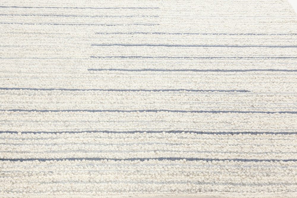 Alpine Rug Handwoven in Natural Lambswool with Blue Stripes N11951