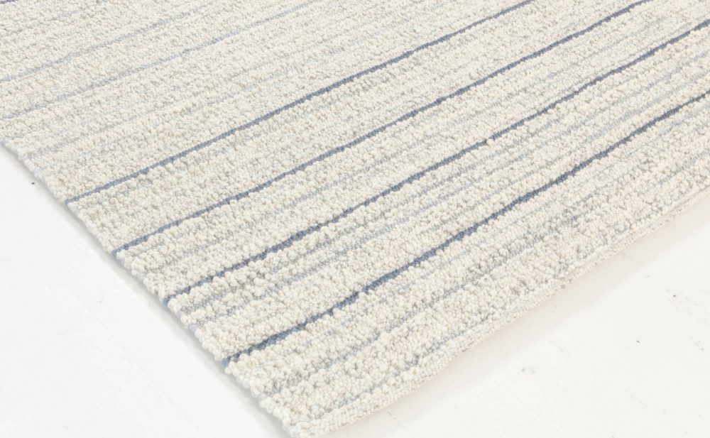 Alpine Rug Handwoven in Natural Lambswool with Blue Stripes N11951