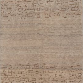 “Sandscript” Modern Geometric Warm Tan With Brown Hand-Knotted Wool Rug N11958