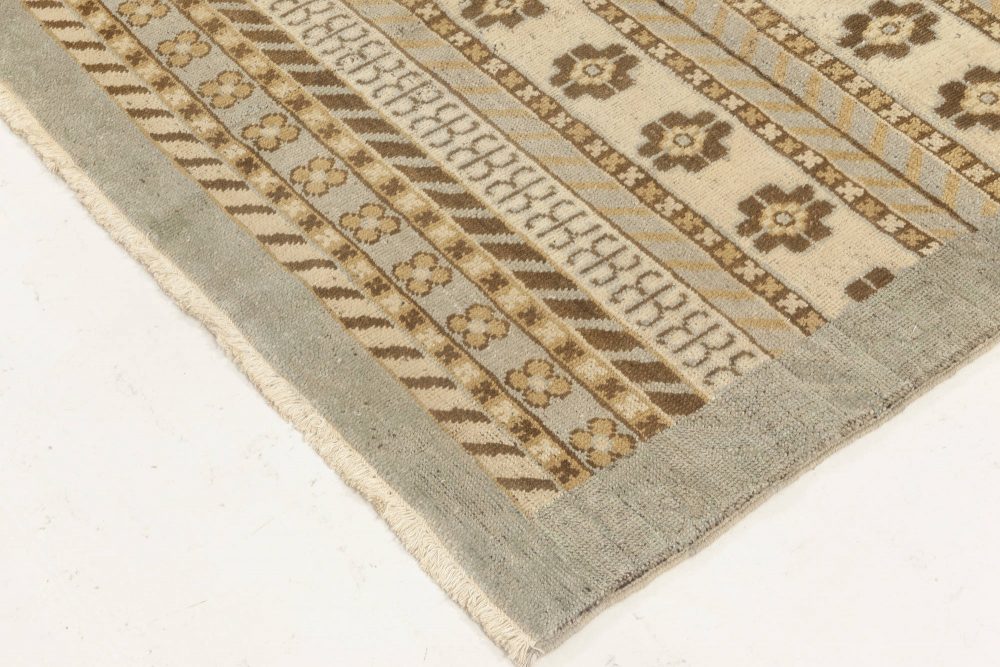 Doris Leslie Blau Collection Samarkand Blue, Brown and White Wool Runner N11957