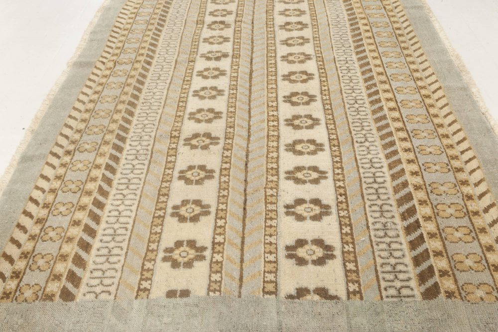 Doris Leslie Blau Collection Samarkand Blue, Brown and White Wool Runner N11957