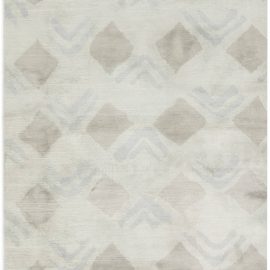 “Moonstone” Contemporary Geometric Diamond Chevron Light Gray With Soft Beige Hand-Knotted Silk Runner N11936