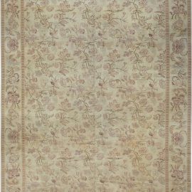 Contemporary Bessarabian Floral Soft Beige Hand-Knotted Wool Rug “Velatura” N11949
