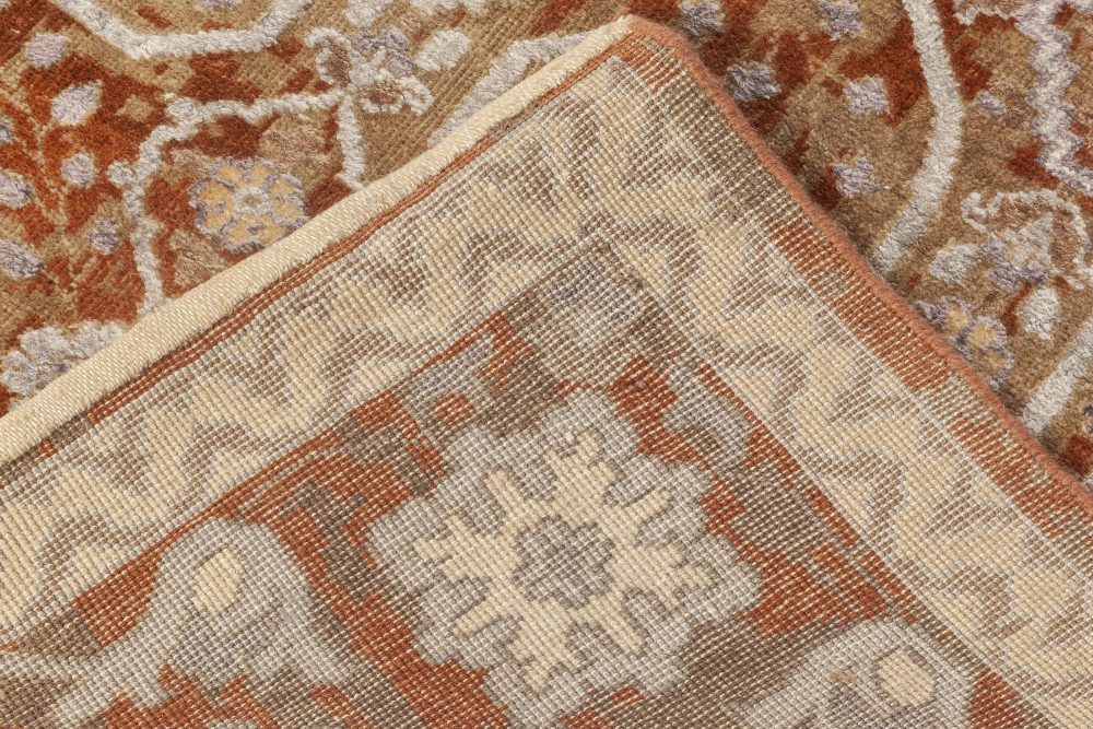 Modern Traditional Inspired Orange and Gray Hand Knotted Wool Rug N11960