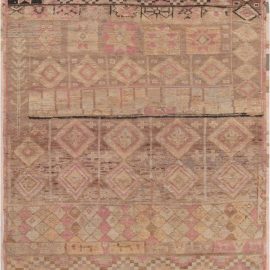 Vintage Moroccan Geometric Warm Tan Hand-Knotted Wool Carpet (Fragment) BB6957
