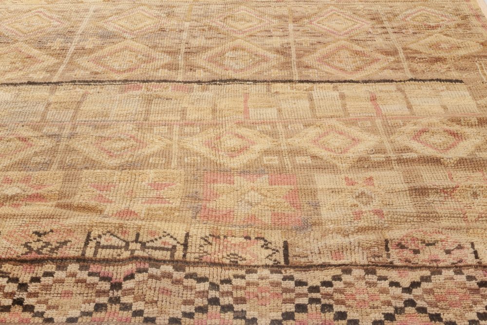 Moroccan Beige, Brown, Pink and Yellow Wool Rug Fragment Rug BB6957