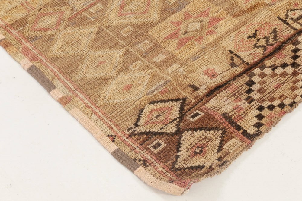 Moroccan Beige, Brown, Pink and Yellow Wool Rug Fragment Rug BB6957