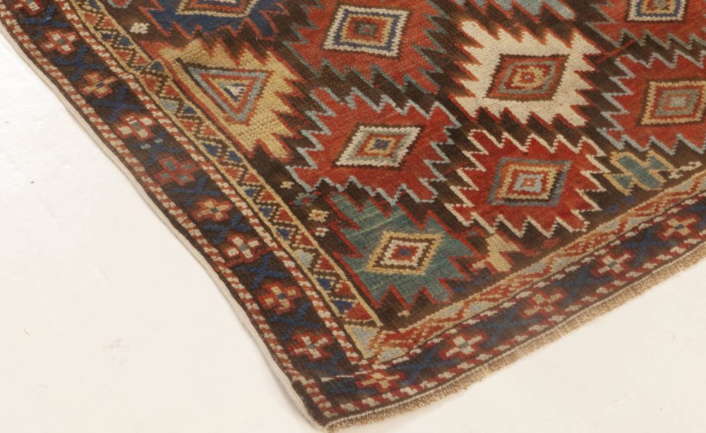 Antique Caucasian Colorful Geometric Handwoven Wool Rug BB6980