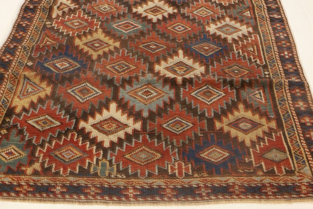 Antique Caucasian Colorful Geometric Handwoven Wool Rug BB6980
