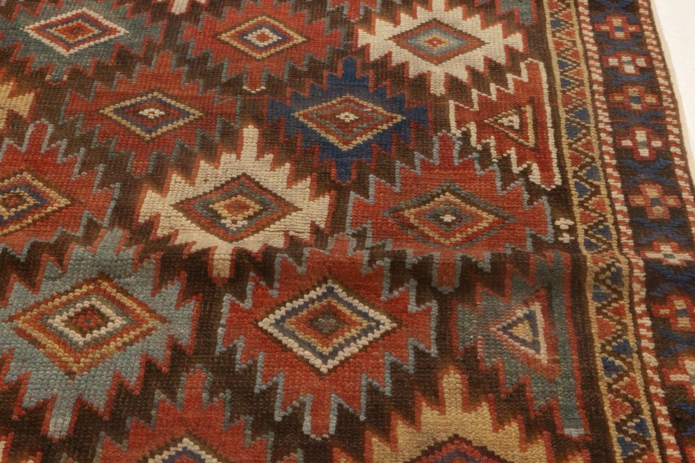 Antique Caucasian Colorful Geometric Handwoven Wool Rug BB6980