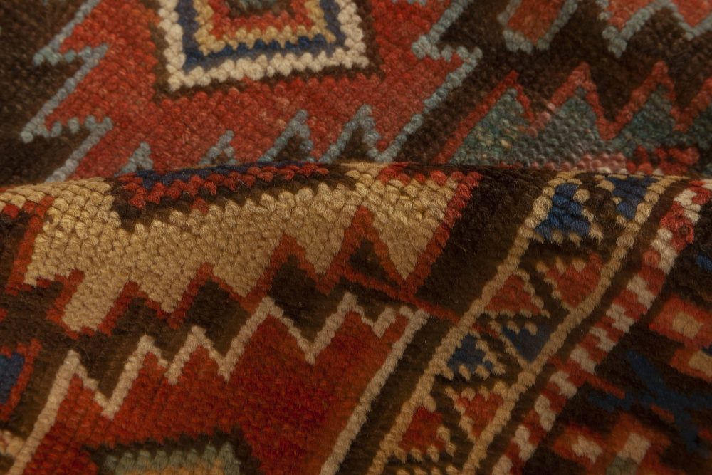 Antique Caucasian Colorful Geometric Handwoven Wool Rug BB6980