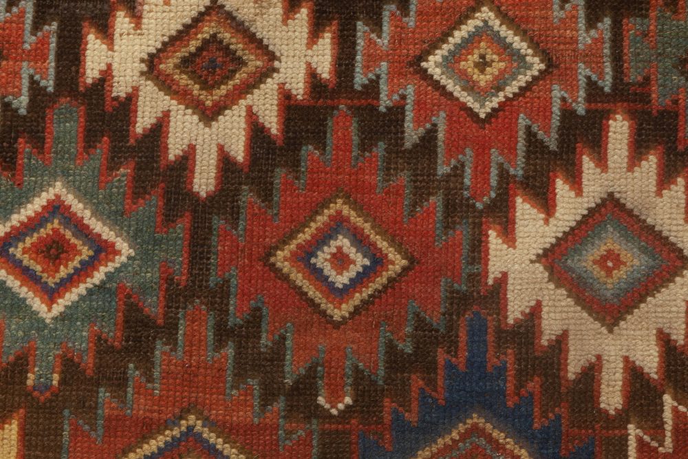 Antique Caucasian Colorful Geometric Handwoven Wool Rug BB6980