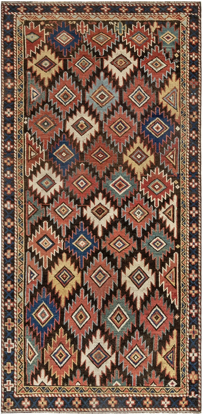 Antique Caucasian Colorful Geometric Handwoven Wool Rug BB6980