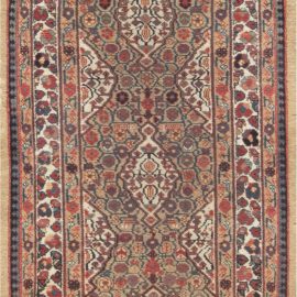 Malayer Persian Antique Allover Floral Warm Tan Hand-Knotted Wool Runner – Circa 1920 BB6987
