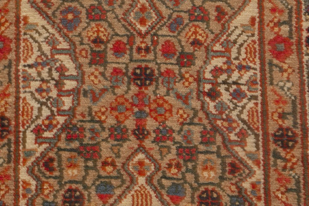 Antique Persian Hamadan Carmine, Beige, Teal, Hazelnut and Rosewood Wool Runner BB6987