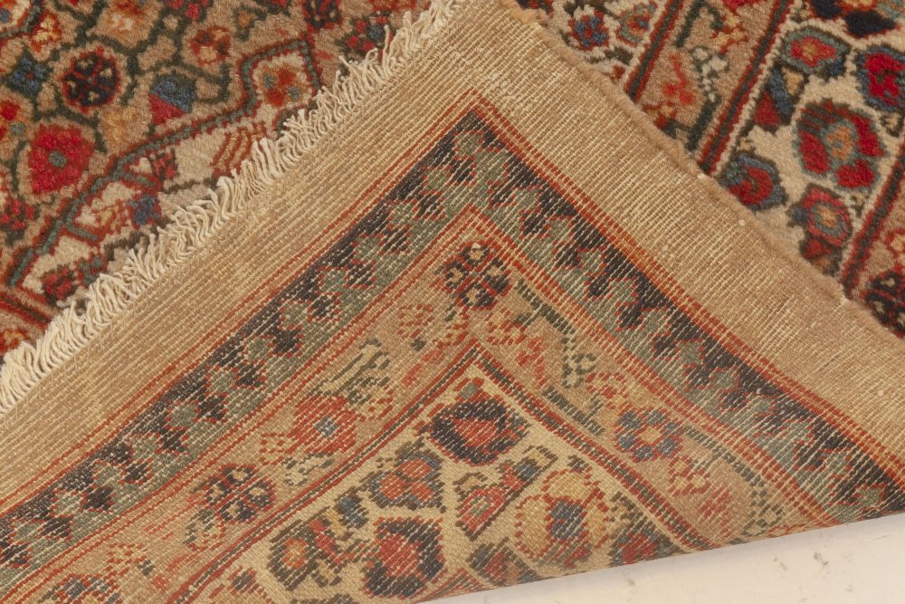 Antique Persian Hamadan Carmine, Beige, Teal, Hazelnut and Rosewood Wool Runner BB6987