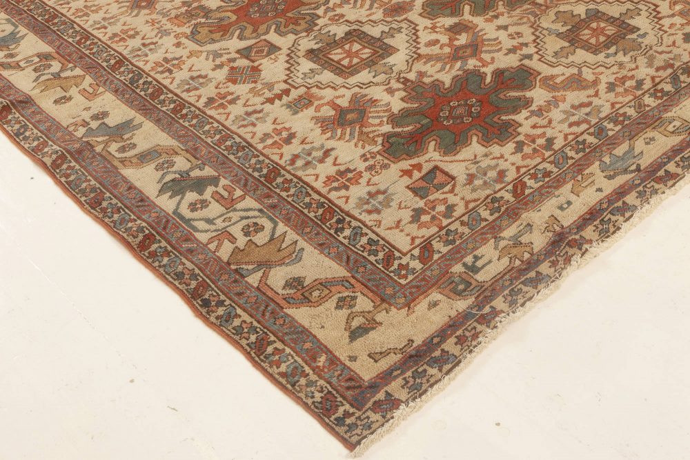 Antique Persian Heriz Red, Blue, Green, Pink, Beige Handmade Wool Rug BB6988