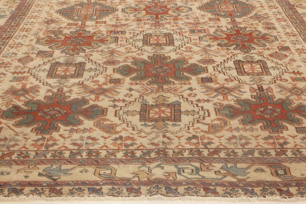 Antique Persian Heriz Red, Blue, Green, Pink, Beige Handmade Wool Rug BB6988