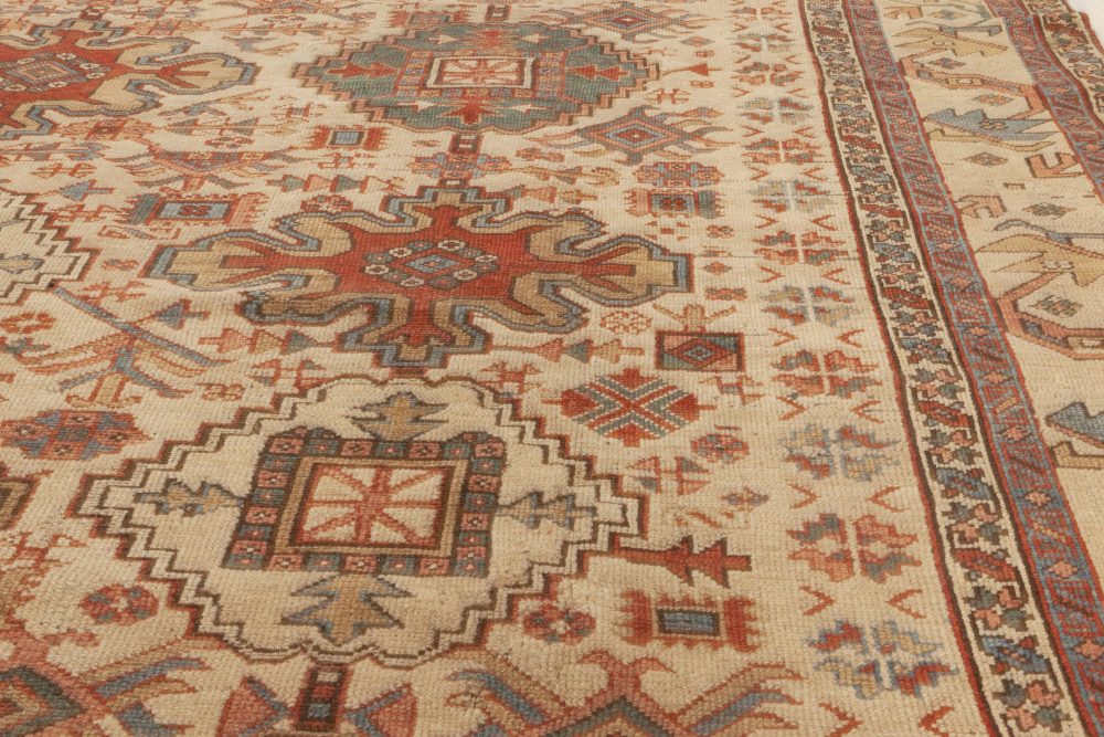 Antique Persian Heriz Red, Blue, Green, Pink, Beige Handmade Wool Rug BB6988