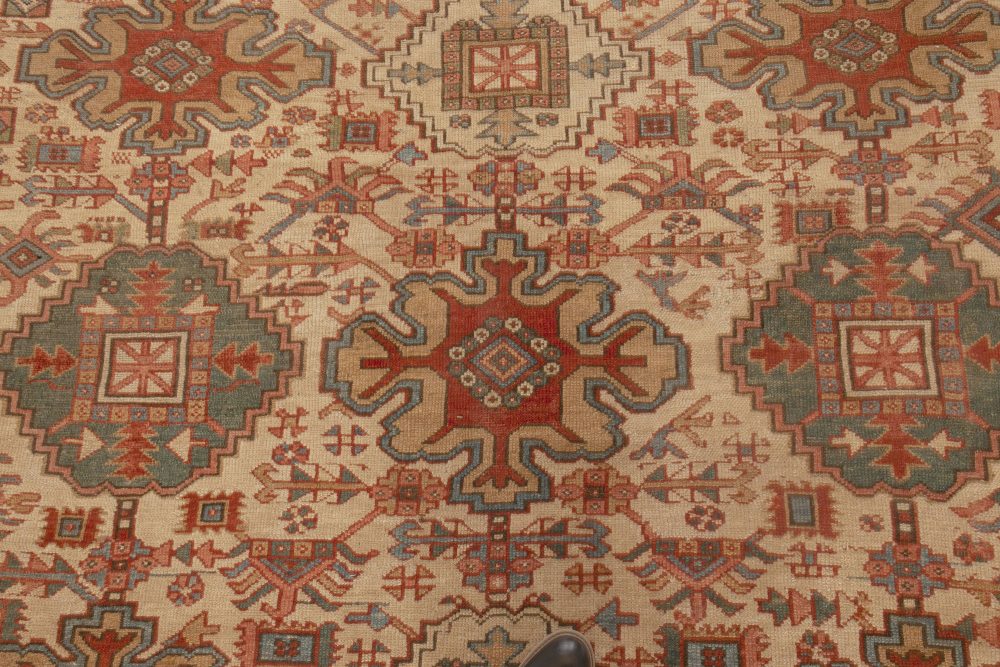 Antique Persian Heriz Red, Blue, Green, Pink, Beige Handmade Wool Rug BB6988