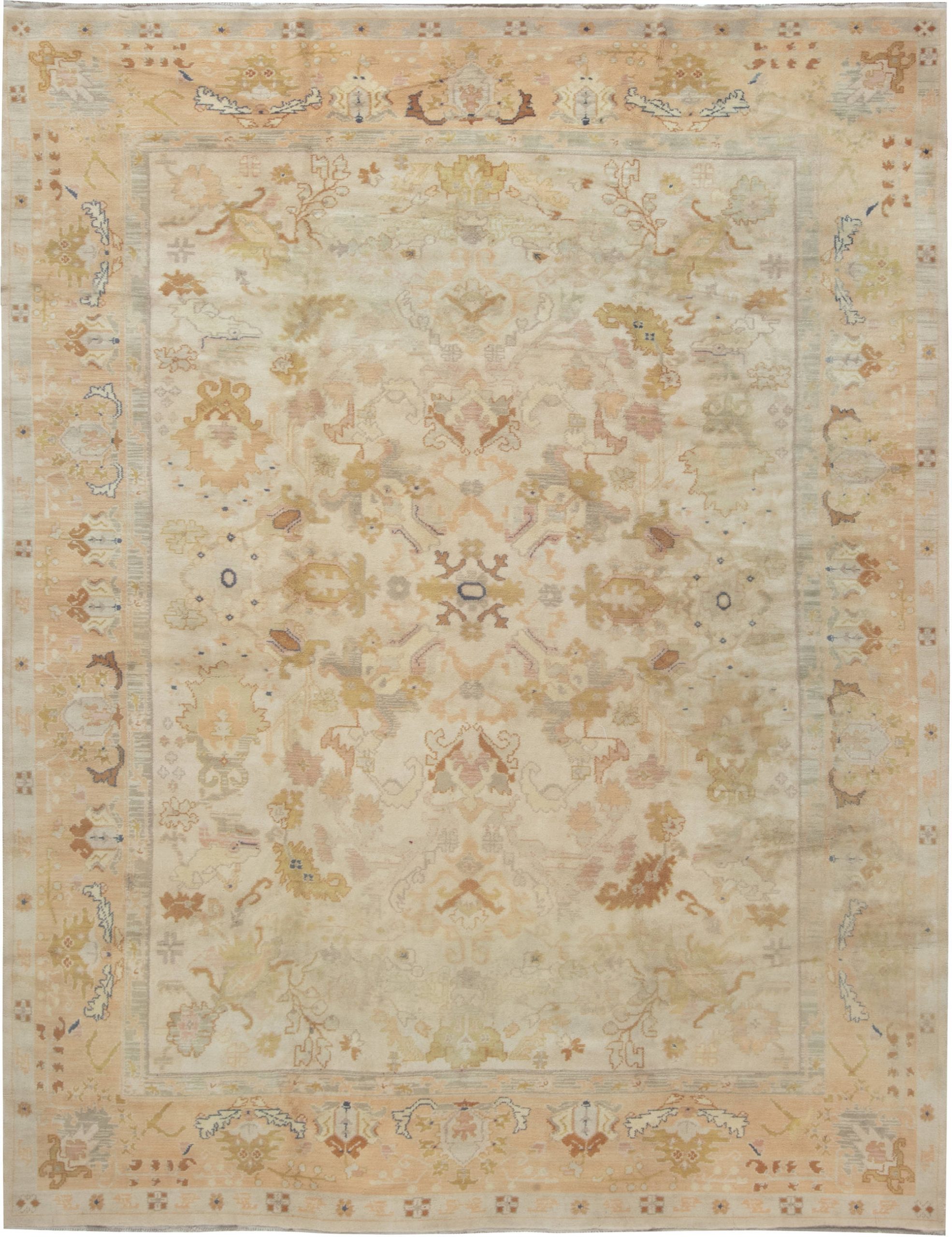 Spanish Vintage Floral Soft Beige Hand-Knotted Wool Rug BB6963
