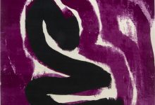Abstract Purple, White & Black Hand-<mark class='searchwp-highlight'>knotted</mark> Wool Curvilinear Rug N11999