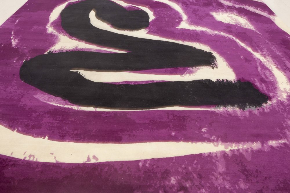 Abstract Purple, White & Black Hand-knotted Wool Curvilinear Rug N11999