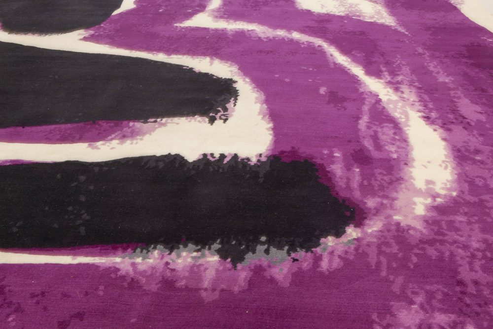 Abstract Purple, White & Black Hand-knotted Wool Curvilinear Rug N11999