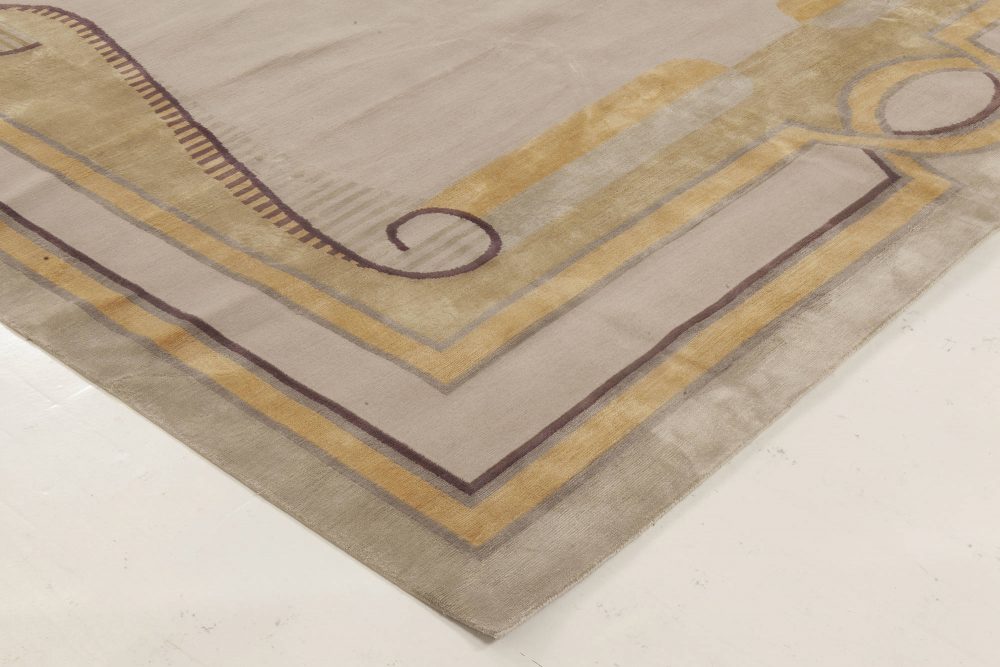 Neutral Beaux Arts Deco Beige, Brown, Gold & Purple Rug after Andre Arbus N12007