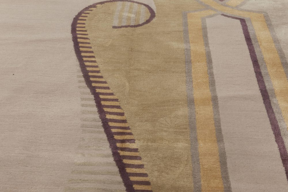 Neutral Beaux Arts Deco Beige, Brown, Gold & Purple Rug after Andre Arbus N12007