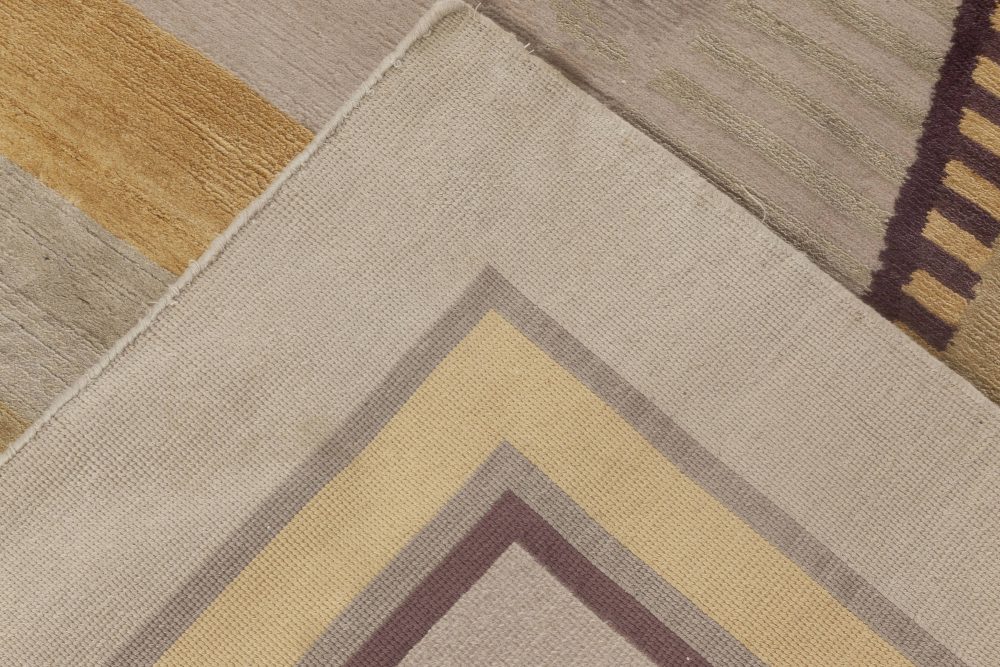 Neutral Beaux Arts Deco Beige, Brown, Gold & Purple Rug after Andre Arbus N12007