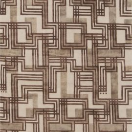 “Maze” Modern Art Deco Geometric Light Beige With Brown Hand-Knotted Wool & Silk Rug N12002