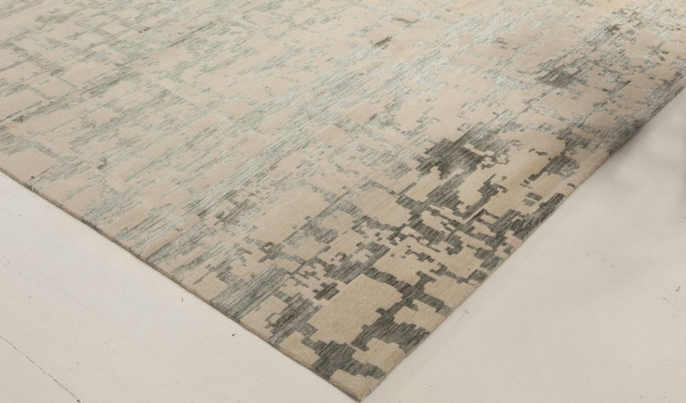 Doris Leslie Blau Collection Modern Aqua Element Rug in Green and Beige N12015