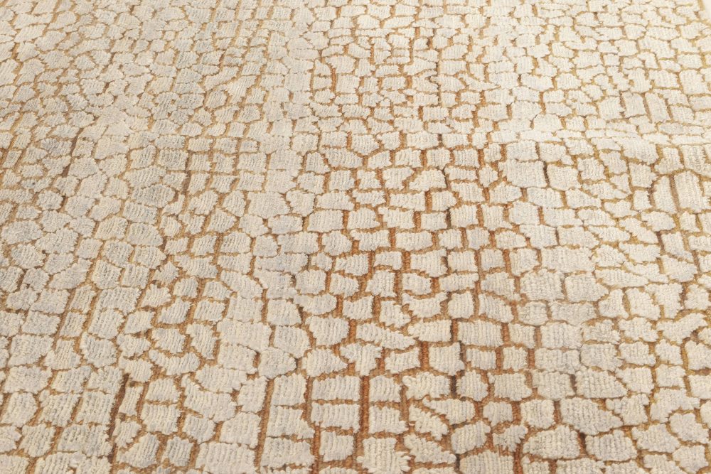 Doris Leslie Blau Collection Modern Abstract Camel Ivory Handmade Wool Silk Rug N12003