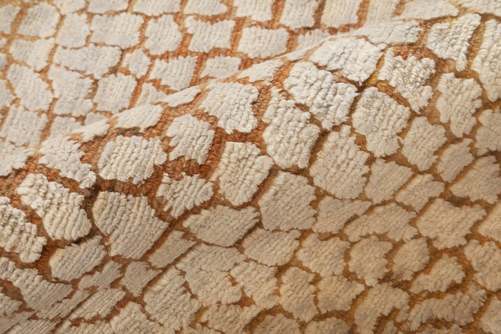 Doris Leslie Blau Collection Modern Abstract Camel Ivory Handmade Wool Silk Rug N12003