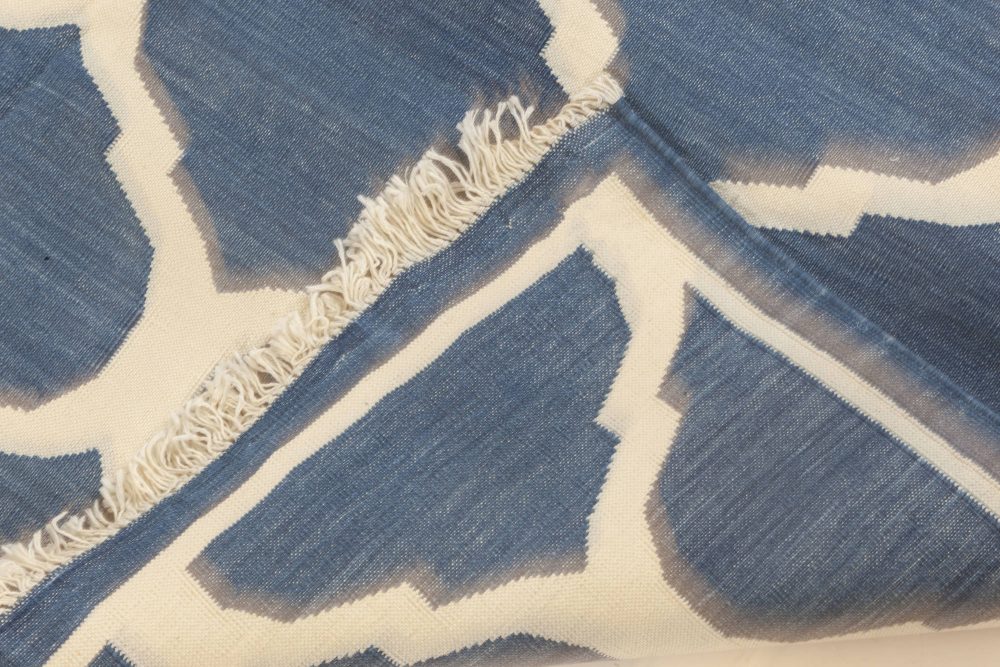 Doris Leslie Blau Collection Bold Indian Dhurrie Blue, White Handmade Cotton Rug N12006