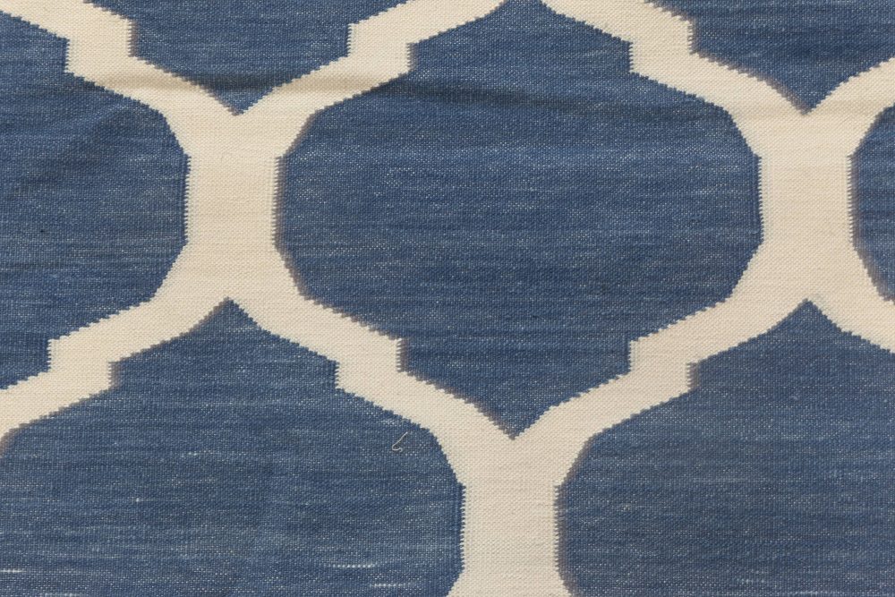 Doris Leslie Blau Collection Bold Indian Dhurrie Blue, White Handmade Cotton Rug N12006